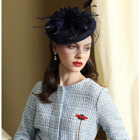 Hat Veil Feather Fascinator Hair Clip Headband - Picture 7 of 16